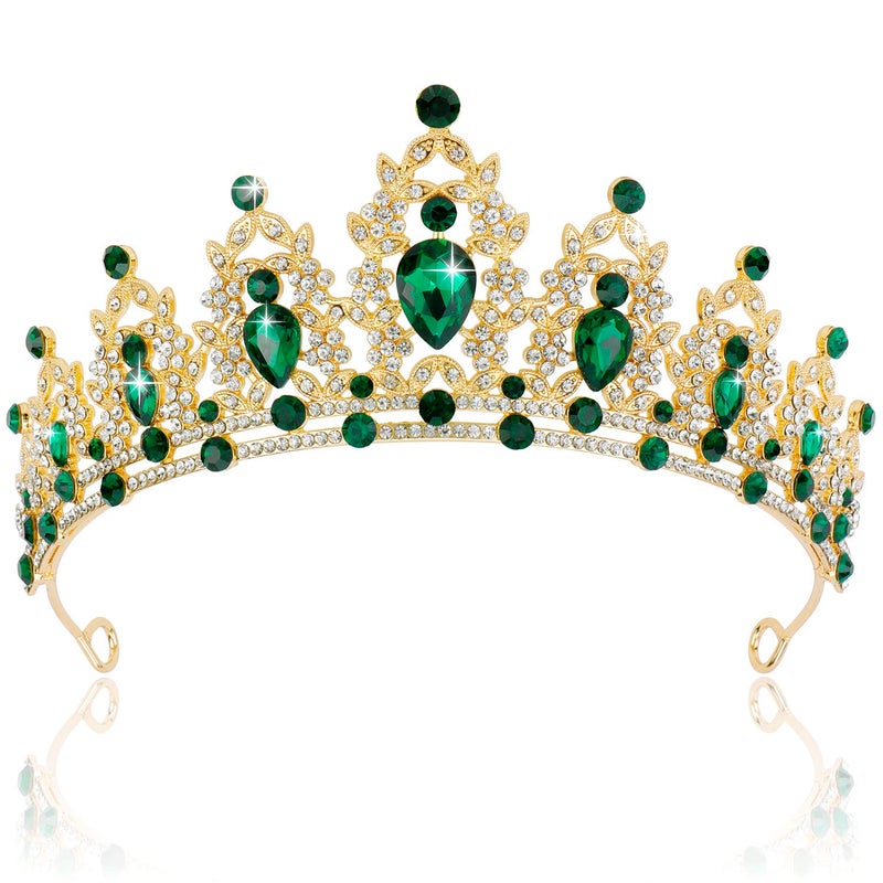 SuPoo Green Tiara and Crown for Women Gold Birthday Queen Crowns Rhinestone Princess Tiaras for Bride Quinceanera Headpieces Wedding Tiara for Birthday Party Prom Halloween - Image 1